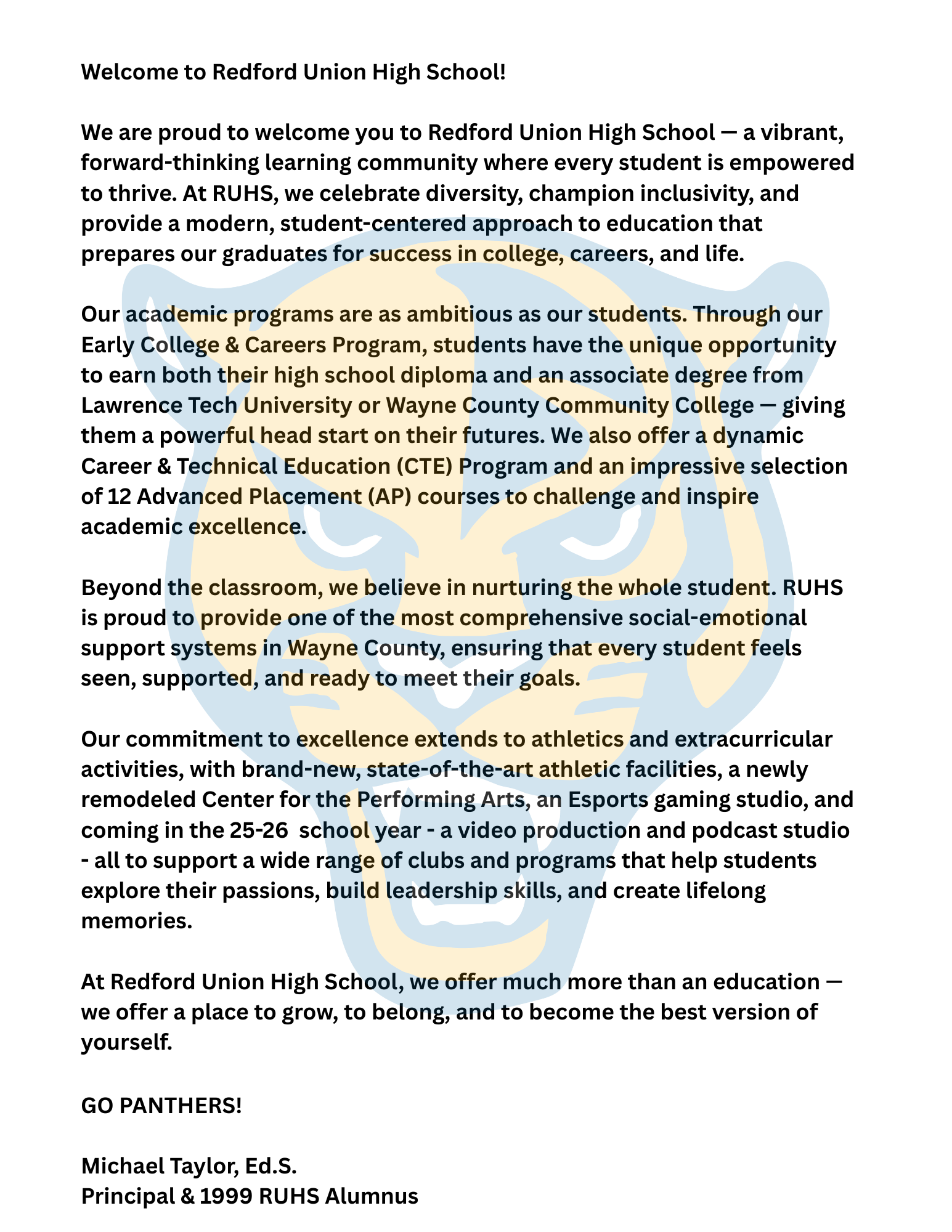 Welcome Letter